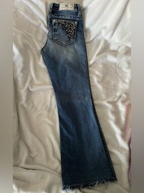 Miss Me Dark Blue Flare Jeans with Beaded Pocket